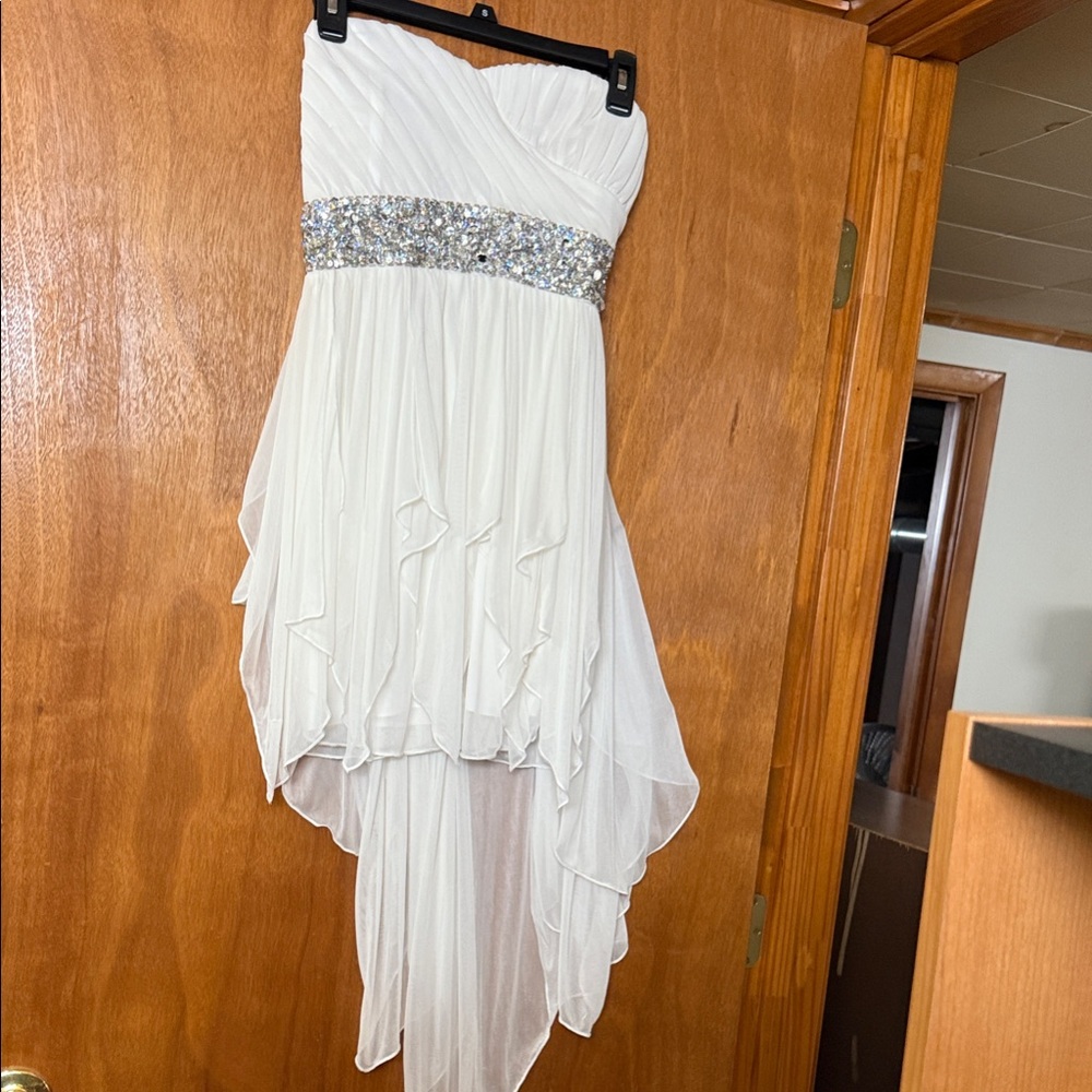 Strapless White Dress with Silver Accents - worn once